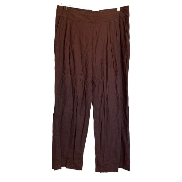 Abercrombie & Fitch Linen Blend Ultra Wide Leg Pants Dark Brown Coastal Size L - Picture 1 of 9